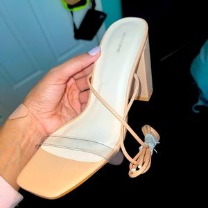 Beige strap up heels